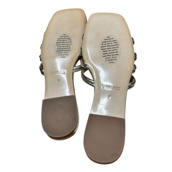 L’agence Abelle Flat Sandal in Gold/Silver Crackle NWB Size 8 - Picture 6 of 10